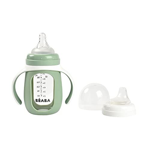 BEABA 2-in-1 Glass Baby Bottle to Glass Transition Sippy...