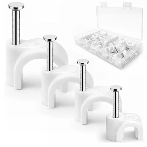 Cable Clips 4 Sizes Wire Clips Strong Nails Durable White Round Electrical Cable Wall Tidy Clips 4mm/6mm/8mm/10mm 80 PCS for Ethernet Cable Telephone Line TV USB Cable