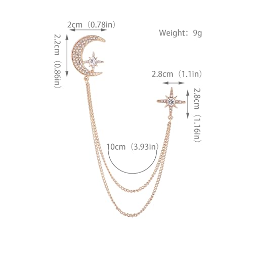 Image of Moon Star Rhinestone Brooch with Gold Tassel Brooch for Unisex