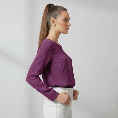Image of BLACKSMITH Long Sleeve Key Hole Neck Formal Office Shirt for Women | Women Stylish Western Tops