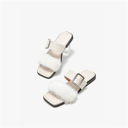 Women's Genuine Leather Mink Fur Slippers - Open Toe Summer Beach Flats3