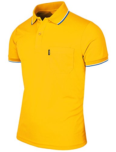 BCPOLO Men's Polo Shirt Dir Fit Solid Polo Shirt Athletic Short Sleeve Various Polo-Yellow-XL