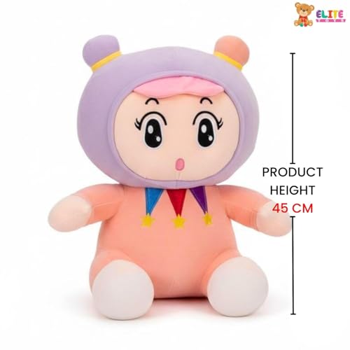 Image of ELITE CREATIONS Soft Plush Baby Doll Toy 45 cm | Cute Cartoon Girl Stuffed Doll for Kids | Big Huggable Soft Toy for Girls | Birthday Gift Kids Doll
