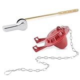 Hibbent Universal Front Mount Toilet Handle Replacement Kit with 2-inch Universal Toilet Flapper, Stainless Steel Flapper Chains, Chrome Finish Toilet Trip Lever and Red Toilet Flapper Replacement Kit