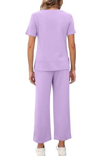 Image of XIEERDUO Women's Side Slit Lounge Sets 2026 Fashion 2 Piece Travel Outfits Cozy Loungewear Wide Leg Tracksuits S-3XL