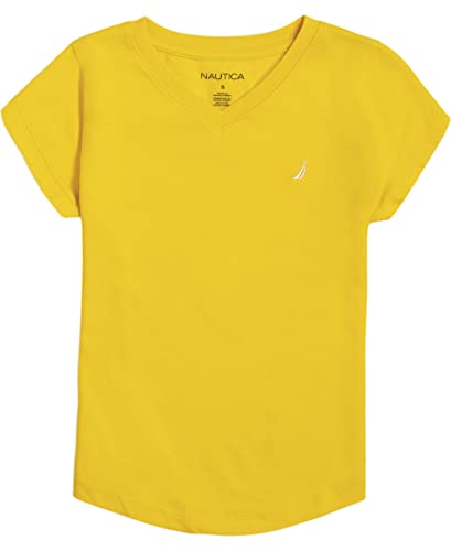Image of Nautica Girls' Short Sleeve V-Neck T-Shirt, Solid Cotton Blend Tee with Tagless Interior