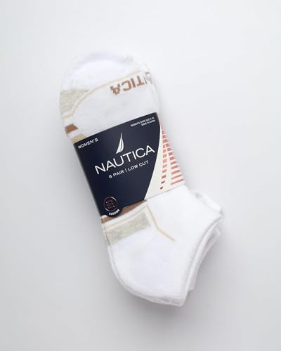Image of Nautica Womens No Show Socks Moisture Wicking Low Cut Athletic Socks 6 Pack | Moisture Wicking Dri-Motion Fabric, Cushioned Key Areas, Banded Arch Support, No Show Low Cut, Shoe Size 4-10