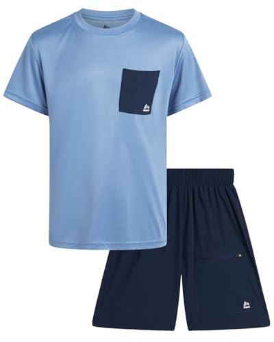 Image of RBX Boys Athletic Shorts Set - 2 Piece Lightweight Short Sleeve Performance T Shirt and Woven Pull-On Running Shorts for Boys