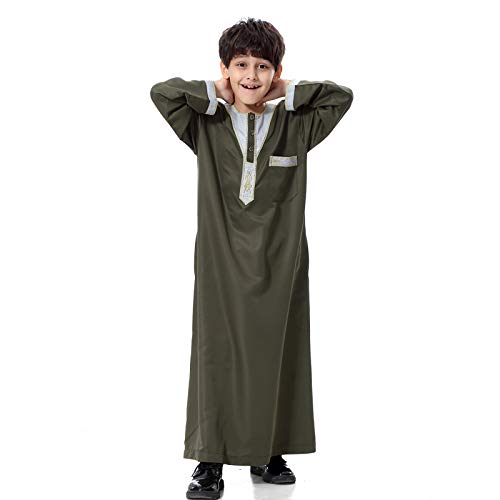 Kid Boys Eid Outfits Embroidery Long Sleeve Arabic Kaftan Robe Muslim Islam Thobe Toddler Boy Scarf Prayer Clothes2