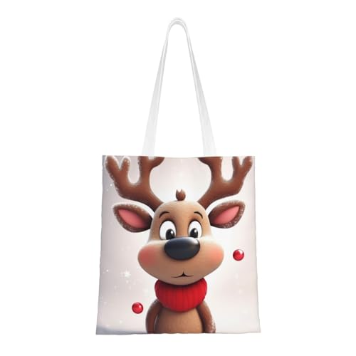 Canvas Tote Bag Aesthetic for Women Cute Xmas Reindeer Shopping Bags Large Tote Shoulder Bag Reusable Grocery Bags Hobo Bags Casual Handbags Cute Cloth Bags Birthday Gifts - Main Image