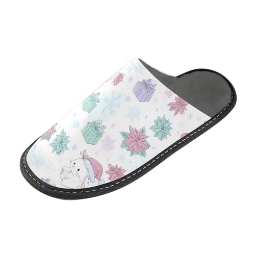 Slippers for Women Rabbit Christmas Gift Pattern Soft Winter Warm Shoes Indoor Outdoor Non-Slip House Travel Slippers2