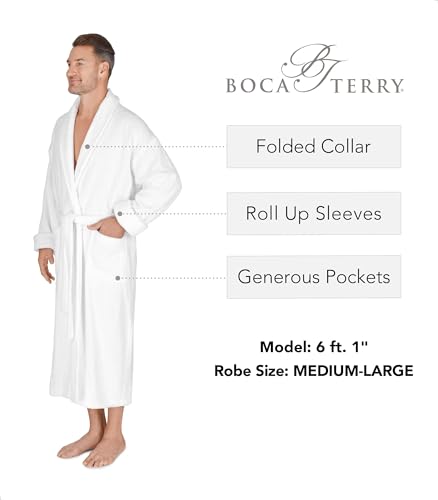 Boca Terry Men's Robe. 100% Cotton Terry Cloth, Shawl Collar, Men's Bathrobe. White3