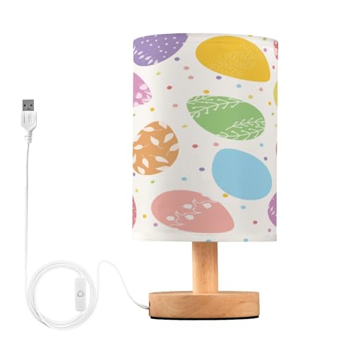 SDMKA Colorful Easter Eggs Bedside Table Lamp for Bedroom, Minimalist Nightstand Lamp with Round Fabric Shade for Living Room, Office, No Bulb Required