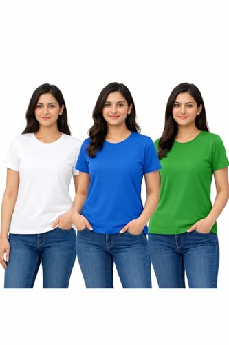 Image of Hangout Hub HH95 Tshirt for Womens | Regular Fit | Super Combed Cotton Women T-Shirt | Solid Plain Tees | Round Neck T Shirt | Half | Pack of 2 | 3 | 4 | 5 | 6