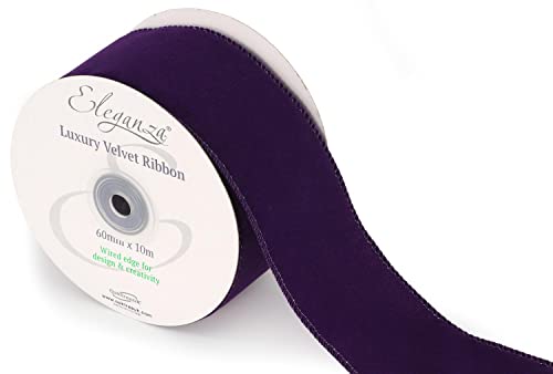 Decor Essentials Cinta de terciopelo con borde con cable, 60 mm x 10 m, decoración para el hogar, regalos de decoración para tartas (morado) Cover