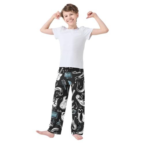 ZZXXB Guitar Musical Note Boys Long Pants Soft Trousers Elastic Waist Kids Lounge Bottoms with Pockets S-XL3