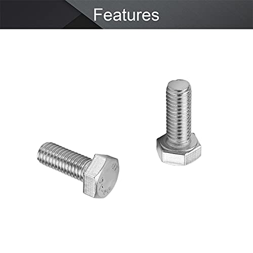 Image of MroMax 5Pcs M8-1.25 x 20mm Hex Head Screws Bolts, 316 Stainless Steel | Fully Threaded, Marine Grade A4-316, Corrosion Resistant, Silver, for Machinery & Marine Hardware, Replacement Fasteners
