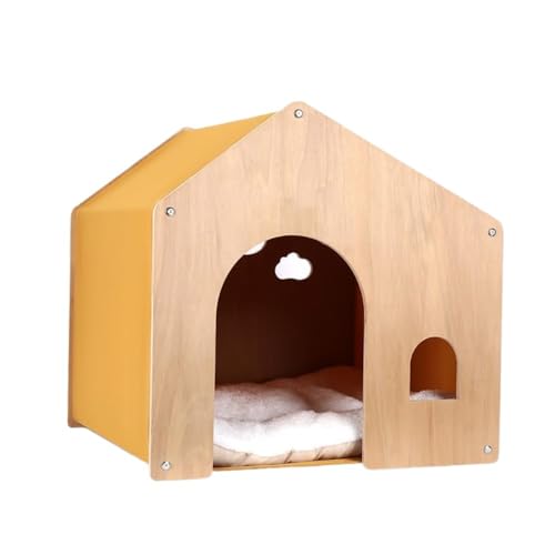 QIJAN ペットハウス 犬の犬小屋 天然木 オールシーズン対応 換気 通気性 クローズドデザイン 木製の犬小屋 快適な空間 あらゆる種類のペットに適しています (イエロー)