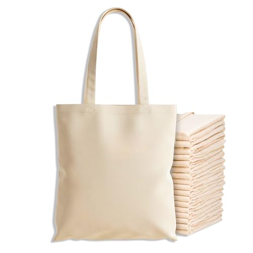 Cotton Tote Bags Bulk Shopping Bag Cotton Bags Multipack 100% Cotton Canvas Reusable Grocery Cloth Bag Extra Strong Long Handle Double Stitched Ideal for Printing 5 10 20 pack (1 Natural)