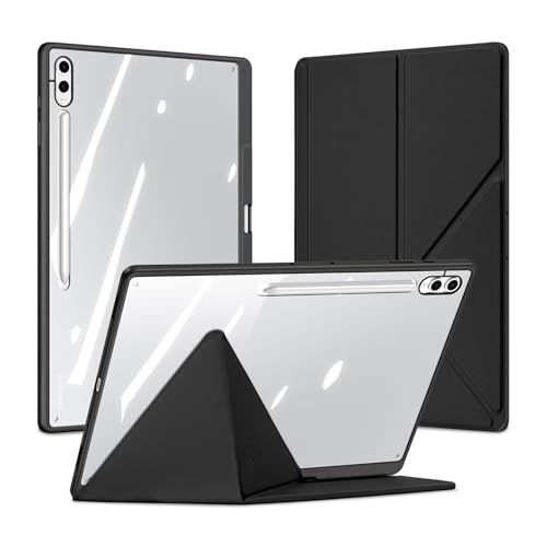 Image of INICIO Hybrid Smart Folio Case for Samsung Galaxy Tab S10 Ultra / S9 Ultra / S8 Ultra 14.6 inch, Detachable Front Cover, Trifold Multi Angle Stand, S Pen Holder, Auto Wake /Sleep, PU+PC+TPU, Black