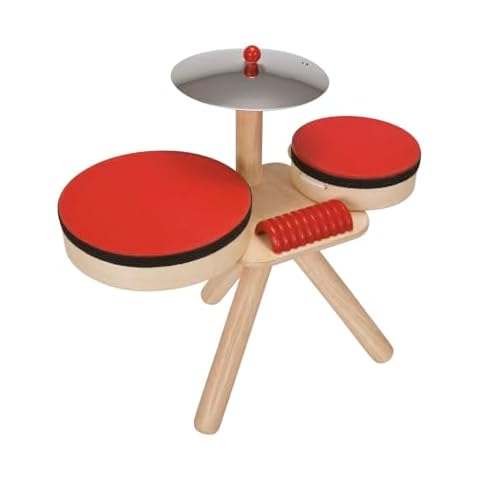 PlanToys Musical Band Toddler Drum Set Sustainably-Made with 2 Different-Sized Drums, Pair of Rubber-Coated Drumsticks, Cymbal, and Guiro to Explore Creativity Cover