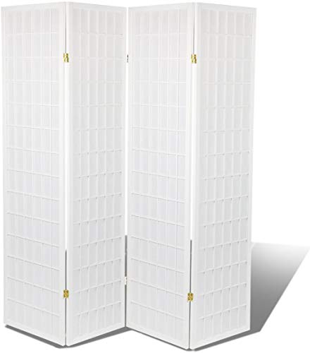 Magshion White Hardwood Panel Shoji Screen Room Divider/Privacy Screen (White-4 Panel)