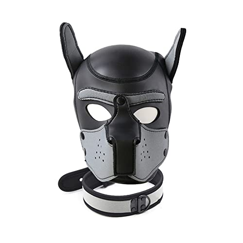 YiQin RWSX Máscara para cães com pescoço, suave látex Petplay máscara para cães com orelhas máscara para cachorro máscara para cães máscara removível para Halloween, festa de, cinzento, XL