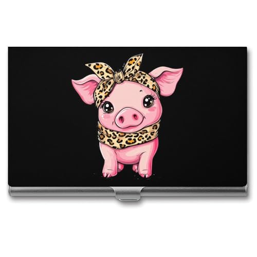 Cute Pigs Piggy Wearing Leopard Bandanna Business Card Case Pocket Card Holder Slim Card Wallet for Men Women