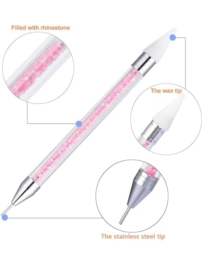 KRENI Nail Rhinestone Picker Silicone Tip Pencil Pick Up Applicator Dual Tips Tip Dotting Pen Beads Gems Crystals Studs Picker with Acrylic Handle Manicure Nail Art Tool - Image 2