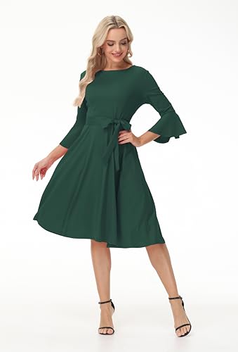 Image of Hostoyo Church Dress for Women Wedding Guest Cocktail Party Dresses Evening Prom Formal Modest Gowns Crew Neck Bell Sleeve