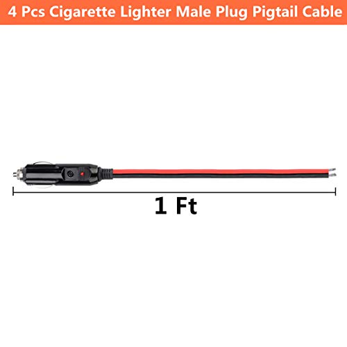 12V Cigarette Lighter Male Plug Pigtail Wire Harness 1Ft 16AWG Power Extension Cable Cigar Male Socket Plug With Led Lights, 10A Fuse (4 Pcs Male Plug) - Thumbnail 4
