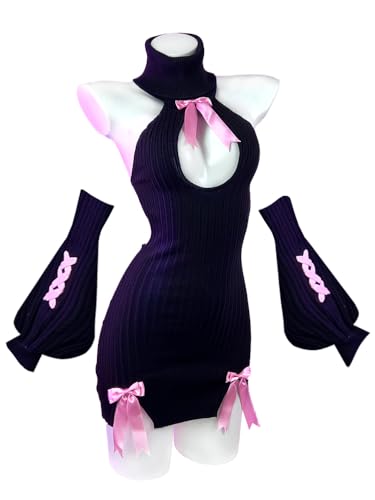 KORURACLUB Cosplay Dessous (3-teiliges Set) Schwarzer Cosplay Anime Cosplay Sexy Damen Kostüm Schleifenpullover Succubus Dessous(L-XL)