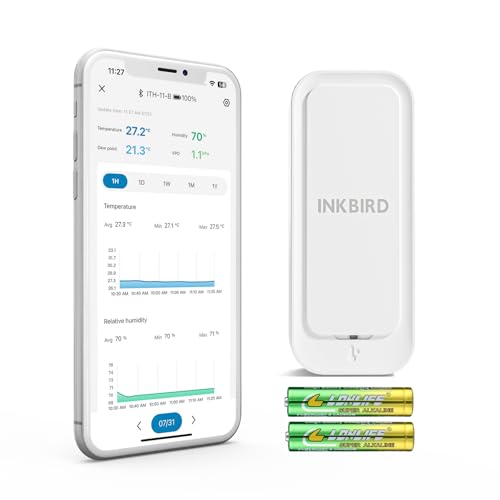 INKBIRD 温湿度計 Bluetooth 防水温度計 湿度計 高精度 電池付属 温度湿度データロガー ワイヤレス 室内 屋外用 温度計 アプリで温湿度管理 2年間データ保存とエクスポートスマート外気温度計 気温湿度計 ITH-11-B