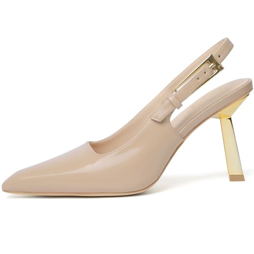 RIBONGZ Slingback Heels for Women Closed Pointed Toe Stiletto High Heels Dress Sexy Pumps Heeled Wedding Bride Prom Party Evening Dressy Shoes