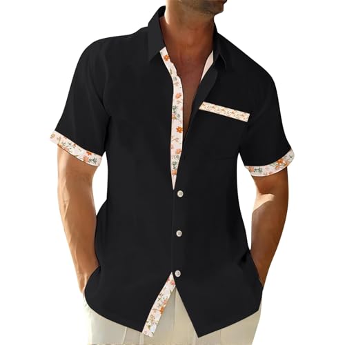 Camisa hawaiana para hombre, camisetas texturizadas de verano con bolsillo, camisas florales casuales de manga corta con botones tropicales, Z01-Camisa hawaiana negra para hombre, XL Camisa hawaiana para hombre, camisetas texturizadas de verano con bolsillo, camisas florales casuales de manga corta con botones tropicales, Z01-Camisa hawaiana negra para hombre, XL