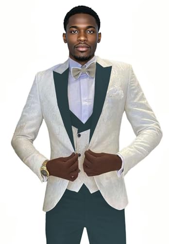 Mens Suit Formal Suit for Men Wedding Tuxedo 3 Piece Floral Jacquard Jacket Pants Vest Men Party Blazer