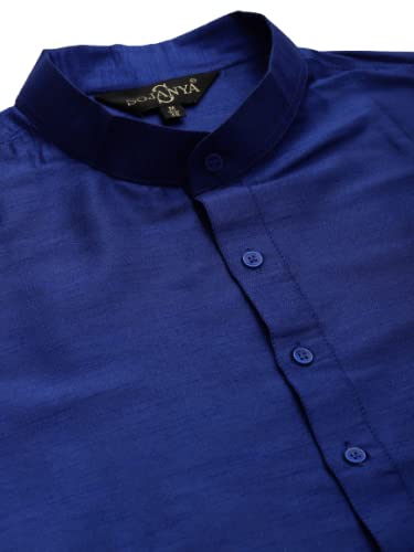 Image of SOJANYA (Since 1958 Men's Silk Blend Royal Blue Kurta Pyjama & Silk Blend Sherwani Set