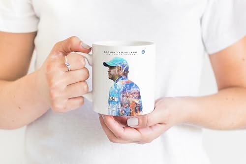 Image of Cricket Theme Ceramic Coffee Mug, MS Dhoni and Virat Kohli Fan Art Print (Sports Lover) (Sachin-1, Large)