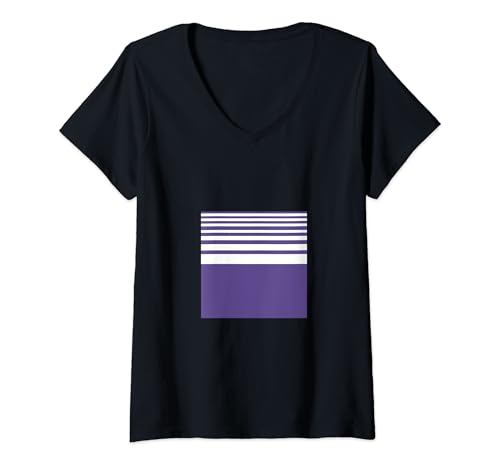 Damen FARBE DES JAHRES 2018 ULTRA VIOLET dünne und große Streifen T-Shirt mit V-Ausschnitt