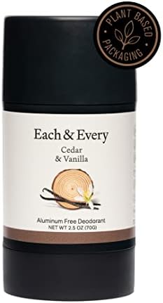 Each & Every Natural Aluminum-Free Deodorant for Sensitive Skin with Essential Oils, Plant-Based Packaging, Cedar & Vanilla, 2.5 Oz.