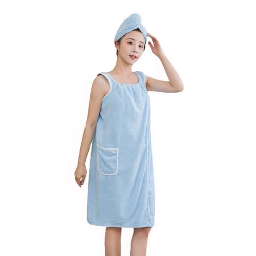 JINTN Ladies Sling Bath Towel Wrap Women Coral Fleece Absorbent Bath Skirt with Pocket Adult Wearable Bath Robe Beach Spa Sauna Towelling Robe Cover up Dress Gown Bathrobe Dress Bathing Wear