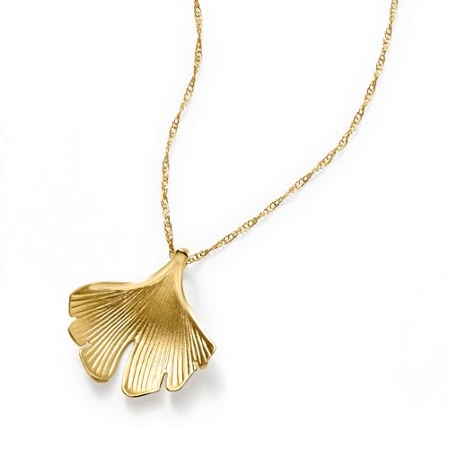Ross-Simons 14kt Yellow Gold Satin and Polished Ginkgo Leaf Pendant3