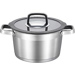 MARSKITOP 3 Quart Stock Pot with Lid, 18/8 Stainless Steel Pasta Pot | Strainer Lid, Cool-Touch Handle, Compatible with All Cooktops, Dishwasher Safe