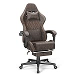 Ferghana Vintage PU Leather Gaming Chair, High Back Gamer Chair with Massage, Ergonomic Computer Office Chair with Footrest for Adults, Racing Style Reclining Video Game Chair Chestnut Brown