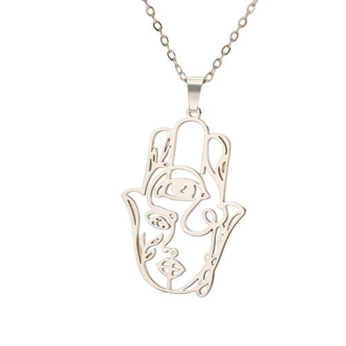 Collier visage abstrait pendentif main creuse amulette porte bonheur bijoux
