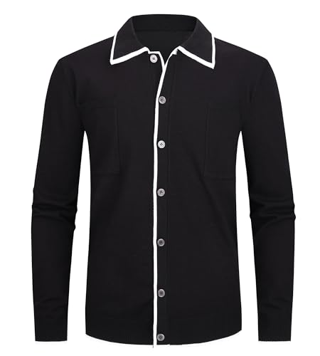Alex Vando Mens Retro Cardigan Shirts Long Sleeve Two Pockets Knit Casual Button Down Shirts for Men3