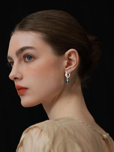 Tahitian Black Pearl Earring With AAAAA Grade Tahitian Black Pearl 925 Sterling Silver Jewelry Gift For Wife Mom Girlfriend Gift For Christmas Mother's Day Valentine's Day2