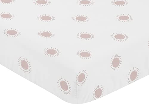 Image of Sweet Jojo Designs White and Pink Boho Sun Girl Fitted Crib Sheet Baby or Toddler Bed Nursery - Mauve Dusty Rose Bohemian Celestial Sky Desert Sunshine Outdoors Nature
