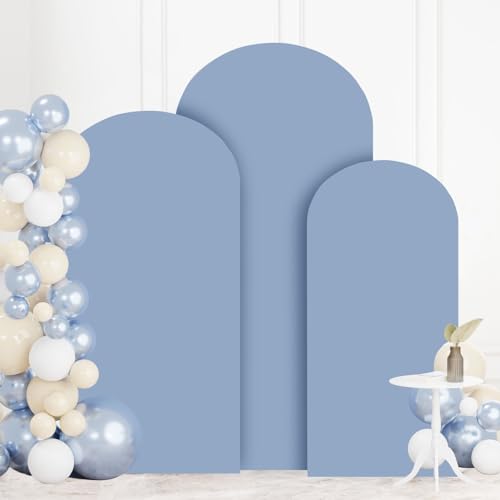 Image of FOTSHARER Dusty Blue Backdrop Arch Cover Set of 3 Arched Backdrop Cover 7.2FT, 6.6FT, 6FT Wedding Arch Stand Covers Chiara Arched Covers Spandex for Wedding Anniversary Birthday Party Balloon Decor