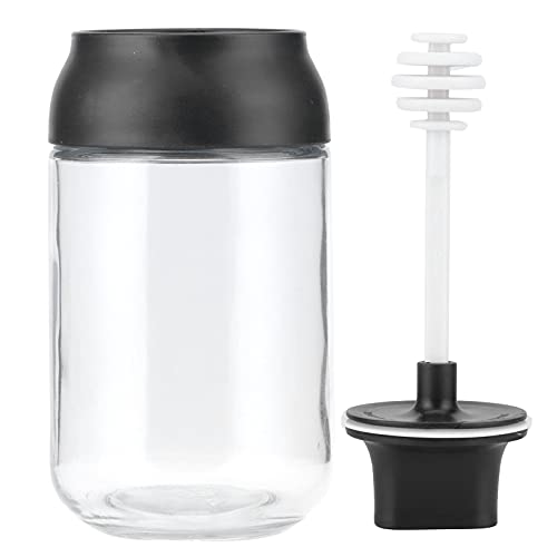 Yosoo, 250ml Glass Honey Jar with Pp Lid-Silicone Sealing Integrated Spoon and Cover Detachable Handle for Home Kitchen Using